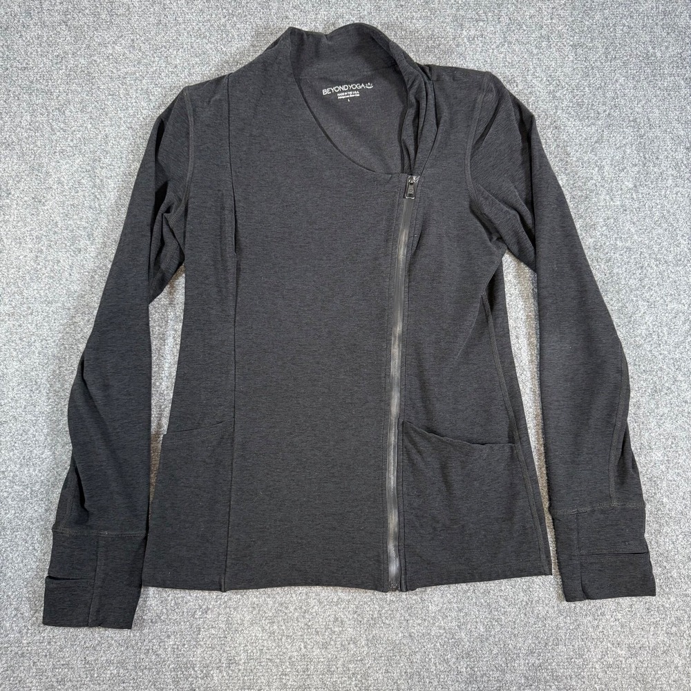 Beyond Yoga Women's zip-up hoodie (asymmetrical) - Charcoal gray, size Large